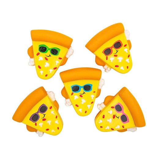 Rubber Pizza Character Toy Assortment - Fidget Toy, Party Favors, Reward Chest, Treasure Chest, Goodie Bags, Bath Toys - Pizza Party Family Pizza Night Pizza Party Favors - 10 Piece