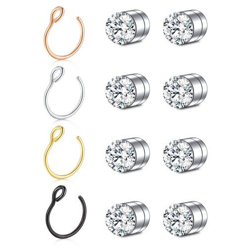 Longita Fake Nose Ring Fake Nose Piercing Magnetic Nose Ring Fake Nose Rings Hoop Clip on Nose Ring Faux Nose Rings for Women Fake Nose Stud Fake Lip Ring Magnetic Nose Stud