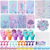 Faccito Mermaid Party Favors Mermaid School Stationery Set Class Reward Gift Notebooks Pencils Sharpener Erasers Stickers Sharpeners Stampers Mermaid Birthday Decoration Supplies (Beautiful,172 Sets)