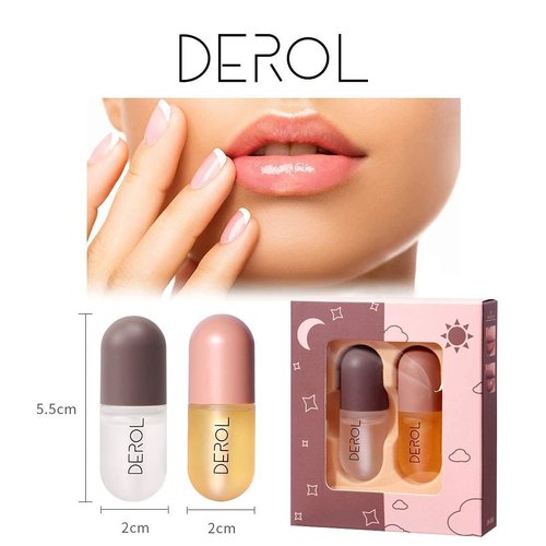 DEROL Lip Plumper by Vafee, Natural Lip Plumper and Lip Care Serum, Lip Enhancer for Fuller, Lip Mask, Beautiful Fuller, Hydrating & Reduce Fine Lines 5.5ML (Day& Night)