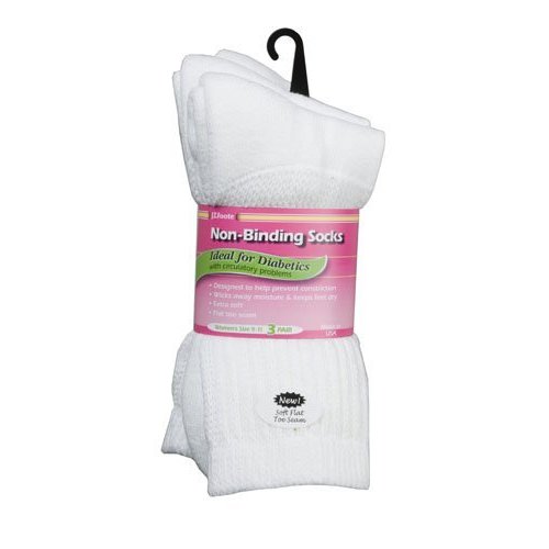 J.T. Foote - Non Binding Diabetic Socks Crew Ladies 3pk - White Size 9-11
