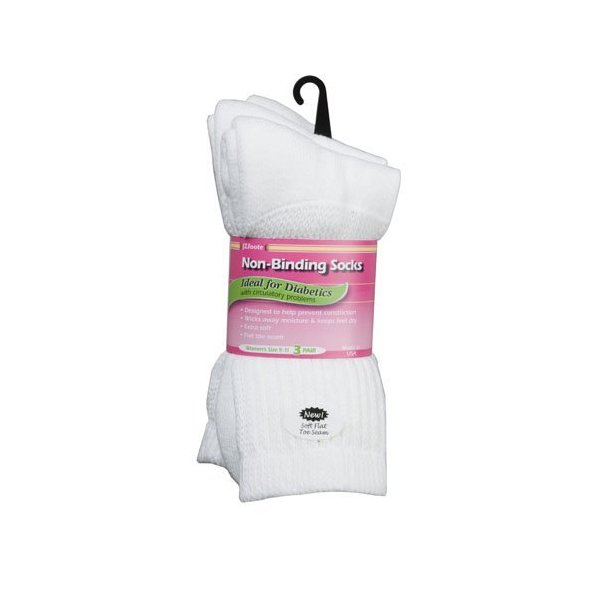 J.T. Foote - Non Binding Diabetic Socks Crew Ladies 3pk - White Size 9-11