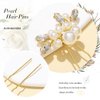 Heread Pearl Bride Wedding Hair Pins Crystal Bridal Headpiece Hair Accessories for Women and Girls （Pack of 3） (Gold)