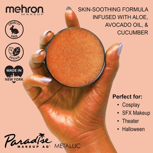 Mehron Makeup Paradise Makeup AQ Pro Size | Stage & Screen, Face & Body Painting, Special FX, Beauty, Cosplay, and Halloween | Water Activated Face Paint & Body Paint 1.4 oz (40 g) (Metallic Orange)