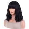 AneShe Short Wavy Black Bob Wig with Bangs Natural Black Curly Wigs for Women Shoulder Length Wig Heat Resistant Synthetic Fiber Wig for Party Daily Use