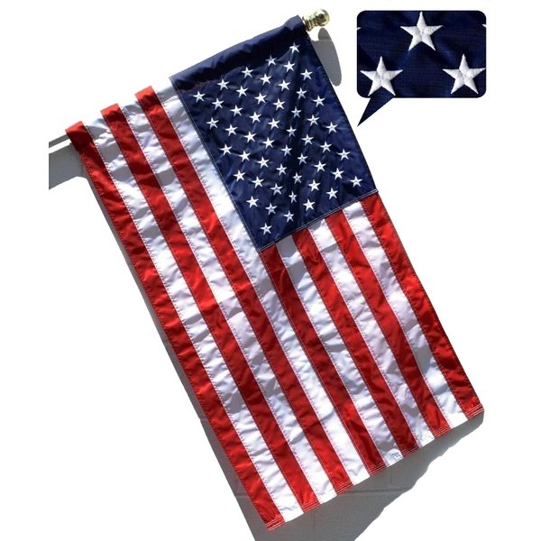 US Flag Factory - 3x5 FT American Flag (Pole Sleeve) (Embroidered Stars, Sewn Stripes) Outdoor SolarMax Nylon Flag - 100% Made in America (3x5 FT)