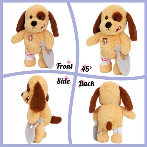 Hopearl Broken Leg Dog Toy, Soft Stuffed Animal Puppy, Comforting Companion, Brown, 12 inches