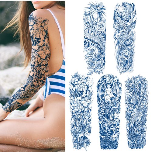 Aresvns Semi Permanent Sleeve Tattoo for Men and women, 5 Sheets Realistic Temporary Tattoos Japanese Full Arm Waterproof Long-Lasting 2-3 Weeks Christmas Gift
