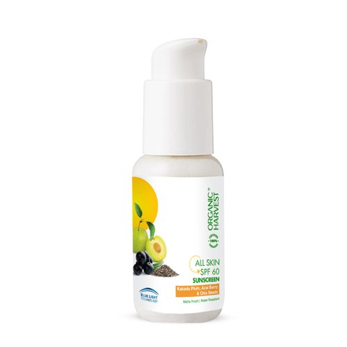 Organic Harvest All Skin SPF 60 Sunscreen: Kakadu Plum, Acai Berry & Chia Seeds | Sunscreen for Dry & Oily Skin | 100% American Certified Organic | 50gm