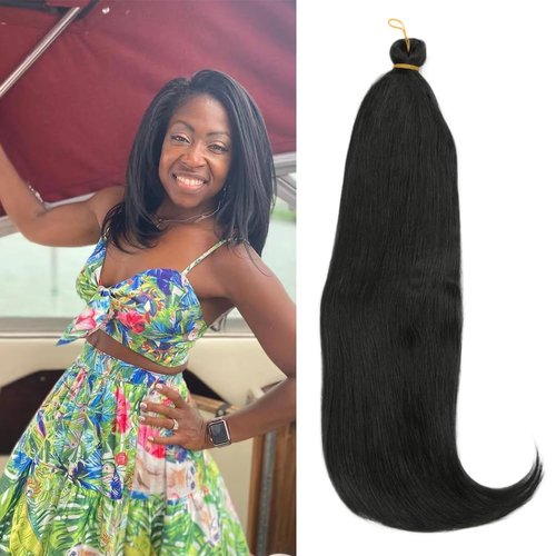 Yaki Straight Natural Crochet Hair With Big Curl End Soft Locs Synthetic Braiding Hair (14 inch(3 pack), 1B)
