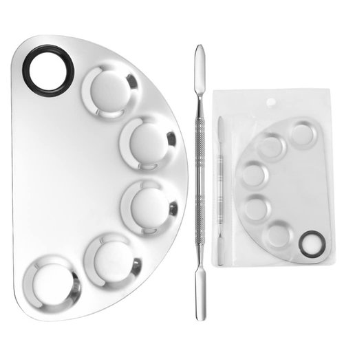 AKOAK Stainless Steel Beauty Palette, with Spatula Tool, Nail Art Makeup Palette, for Mixing Cosmetics/Nail Polish/Pigments