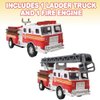 ArtCreativity 5.5 Inch Toy Fire Trucks - Set of 2 - Pull Back Firetruck Toy Cars for Boys and Girls - Includes Metal Ladder Truck and Fire Engine - Best Birthday Gift for Kids, Toddlers