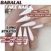 BABALAL Long Stiletto Press on Nails White Fake Nails Glossy Glue on Nails 24Pcs False Nails Almond Manicure Acrylic Nails for Women and Girls