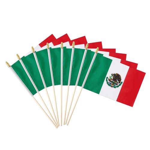 GSYLPFT 12 Pack Mexican Flags on Sticks Mexico Small Mini Hand Held Flags for Office Classroom Holiday Party Decorations