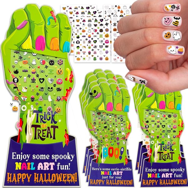 Halloween Nail Stickers+ Cards Non Candy Halloween Party Favors for Girls Treats Bulk, Halloween Goody Bag Stuffers, Halloween Birthday Girl Party Gifts Prizes Trick Girly Halloween Party Supplies