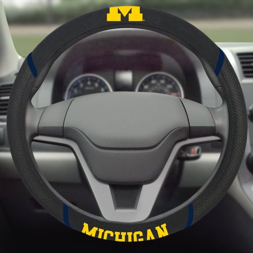 FANMATS 14822 Michigan Wolverines Embroidered Steering Wheel Cover Black 15" x 15"