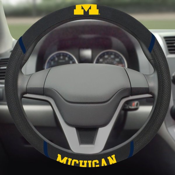 FANMATS 14822 Michigan Wolverines Embroidered Steering Wheel Cover Black 15" x 15"