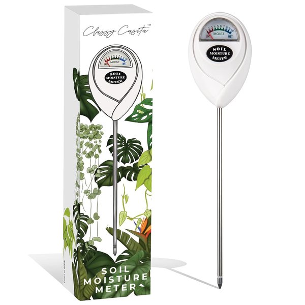 Classy Casita Soil Moisture Meter - Digital Indoor and Outdoor Plants Soil Hydrometer, Gardening Gadget Potted Houseplant Probe Sensor, Garden Grass Tester Watering Humidity Reader Indicator - White