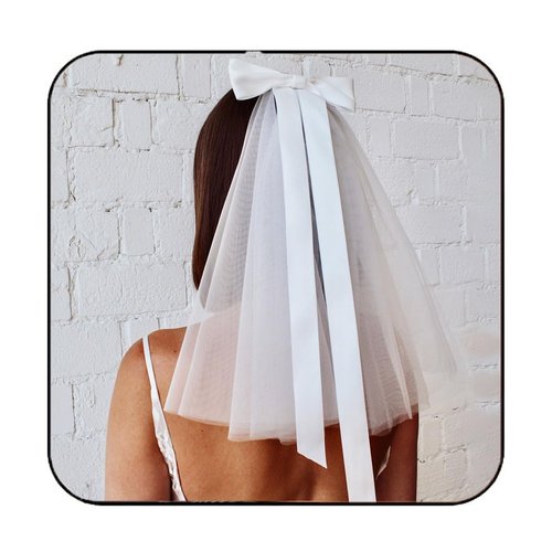 JEAIRTS Bride Wedding Veil Comb Pearl Bridal Hair Piece White Tulle Veils with Bow Tie Bachelorette Party Hair Accessories for Women and Girls (Style A)