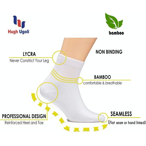 Hugh Ugoli Diabetic Socks for Men, Loose Ankle Socks Bamboo, Extra-Wide, Thin, Seamless Toe and Non-Binding Top, 4 Pairs, Black, Shoe Size: 11-13