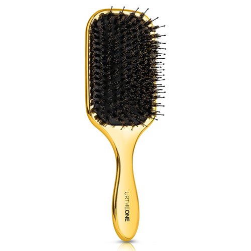 Hair Brush, Boar Bristle Hair Brushes for Women men Kids Curly Think Thin Wavy Long Short Dry Hair,Paddle hairbrush for Home and Travel Detangling Smoothing Massaging(Gold)