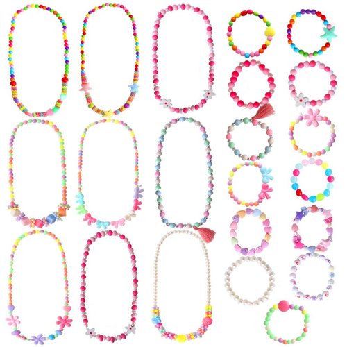 ONESING 22 Pcs Toddler Costume Jewelry Gift Princess Necklace Bracelet Set Girls Play Jewelry Kit Necklace Bracelet for Kids Play Dress Up