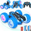 KKONES Remote Control car,2.4GHz Electric Race Stunt Car,Double Sided 360° Rolling Rotating Rotation, LED Headlights RC 4WD High Speed Off Road for 3 4 5 6 7 8-12 Year Old Boy Toys (Blue)