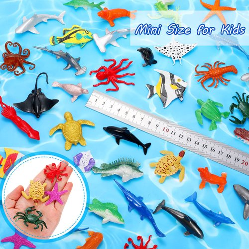 96 Pieces Ocean Sea Animals Toys Plastic Animal Toys Realistic Marine Animal Figurines Mini Animals Figures Bulk for School Educational Party Easter Eggs Stuffers Goody Bag Filler, Various Styles