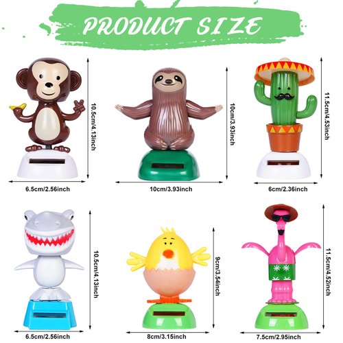 6 Pcs Dancing Monkey Toy Solar Powered Dancing Animal Dolls Swinging Animated Bobble Dancer Window Sun Catcher Car Decor Portable Suncatchers,Hen Shark Flamingo Cactu Home Car Ornament Toys Gifts