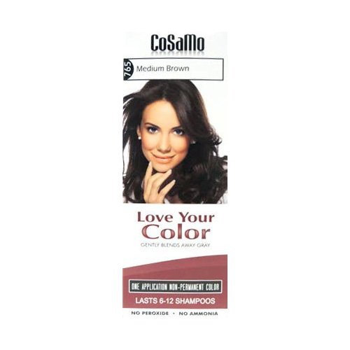 CoSaMo Love Your Color, No Ammonia, No Peroxide Hair Color, #765 Medium Brown (Pack of 3) Comparable to Loving Care