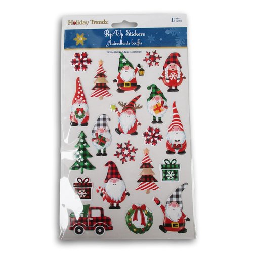 Buffalo Gnomes 3D Stickers - Christmas Pop-Up Stickers for Crafts, Cardmaking, Scrapbooks – 20 Pc