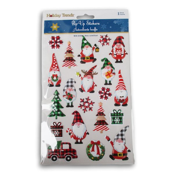 Buffalo Gnomes 3D Stickers - Christmas Pop-Up Stickers for Crafts, Cardmaking, Scrapbooks – 20 Pc