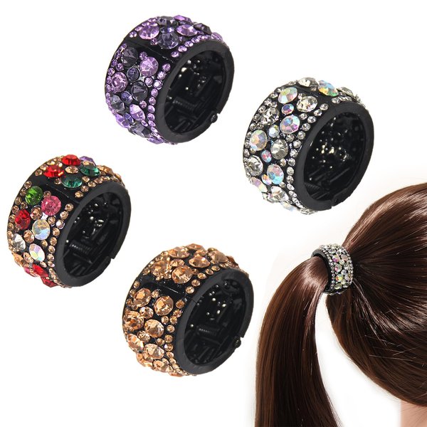 Pack of 4PCS Rhinestone Hair Claw Clips for High Ponytail, Hair Cuff Holder Hair Claw Cuff Clips for Women Long Hair （Style B）
