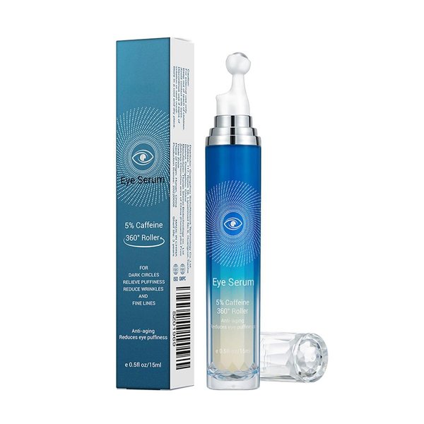 Ofanyia Caffeine Eye Serum, Under Eye Roller Cream for Dark Circles and Puffiness, Reduce Wrinkles and Fine Lines, Eye Roller Serum with 360° Massage Ball Eye Bags Treatment for Men Women