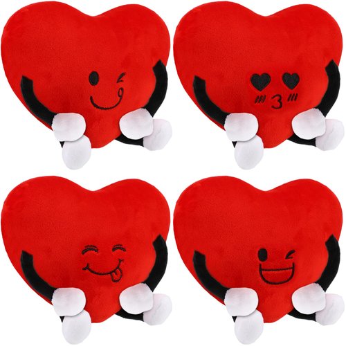 Syhood 4 Pcs Heart Stuffed Plush for Valentine's Day Gifts Plush Figure Toys Red Heart Stuffed Toys Red Heart Pillow for Boys Girls Party Favors Classroom Prizes Birthday Gift(Red)