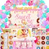 LXlucktim Donut Birthday Party Supplies for 1 Year Old Girl, 150 Pcs Sweet One Party Decorations for Girls Baby - Backdrop, Tablecloth, Crown, Poster