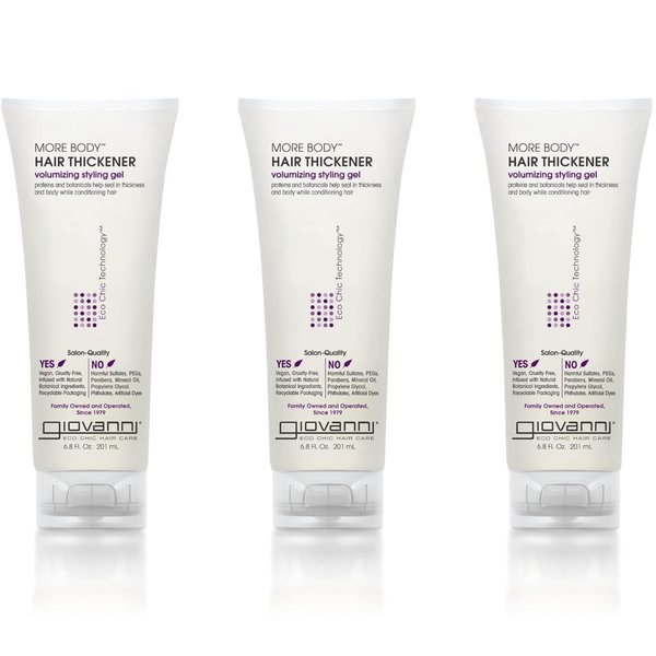 GIOVANNI More Body Hair Thickener - Volumizing Styling Gel, Plumps Hair, Adds Shine, Paraben-Free, Color Safe, Infused with Natural Botanical Ingredients - 6.8 oz (3 Pack)