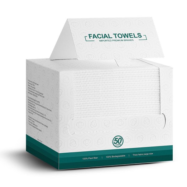 Disposable Face Towels- 50 Count Extra Thick Soft Clean Facial Towels, 10"×12",Super Absorbent,Biodegradable Dry Wipes,Cruelty-Free Facial Washcloth for Sensitive Skin,Travel,Makeup Remover
