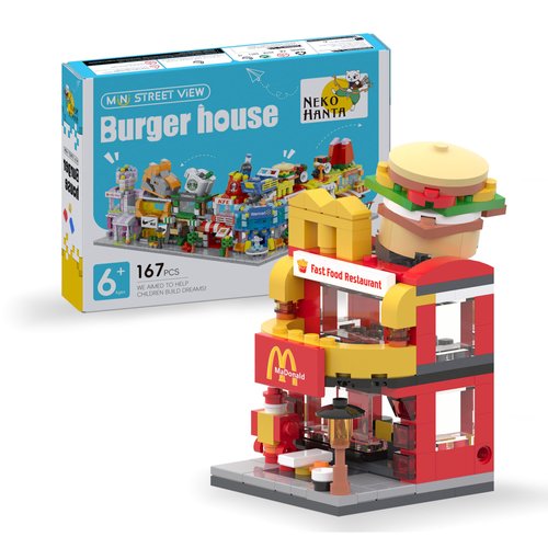 Building Brick Sets City Building Block Set, Burger House Compatible with Lego Bricks, MOC Creative Building Set for Girls 6-12, Gift Idea for Kids Adults (167PCS)