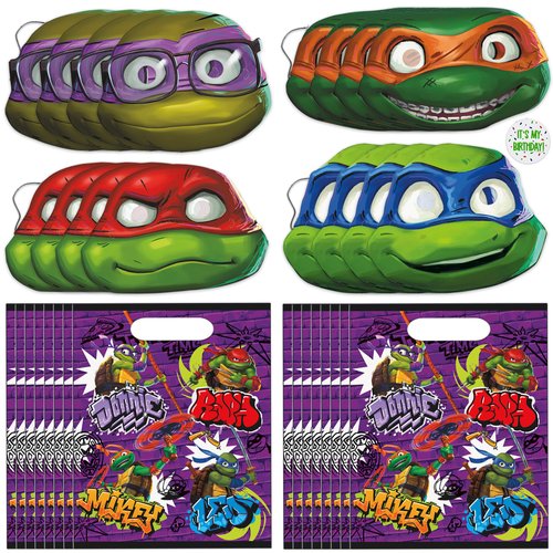 Unique Ninja Turtle Party Favors Bags and Masks | 16 Pack | Teenage Mutant Ninja Turtle Party Supplies | Ninja Turtle Party Decorations | Sticker