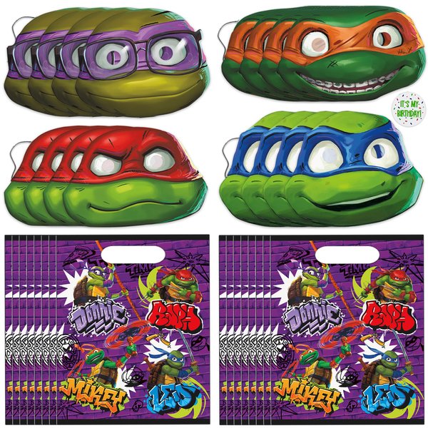Unique Ninja Turtle Party Favors Bags and Masks | 16 Pack | Teenage Mutant Ninja Turtle Party Supplies | Ninja Turtle Party Decorations | Sticker