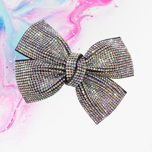 LINAYOHA Rhinestone Hair Bow Clip for Girl Women Sparkling Rhinestone Ponytail Holder Bowknot Alligator Clip Princess headdress Hair Pin Barrette Hair Accessories Christmas Birthday Gift(1Pcs,Silver)