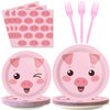 96 Pcs Pig Birthday Tableware Set Pink Pig Plates Napkins Farm Animal Party Decorations Piggy Dinnerware with Piglet Party Supplies for Cartoon Pig Girls Birthday Tableware Kit Party Favor 24 Guests
