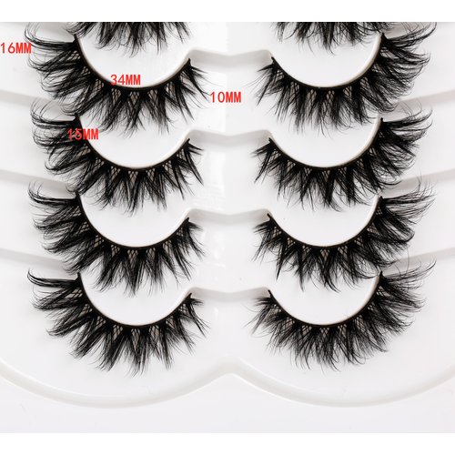 Poolunch False Eyelashes Fluffy Cat Eye Look 8D Crossed Wispy Natural Faux Mink Lashes Fake Eyelashes 7 Pairs Pack