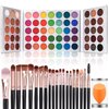 Eyeshadow Palette 65 Colors + 20pcs Makeup Brushes Set + Sponge Blender Sweatproof Pigmented Matte Shimmer Metallic Blendable Soft Pressed Powder Eye Shadow Makeup Palette
