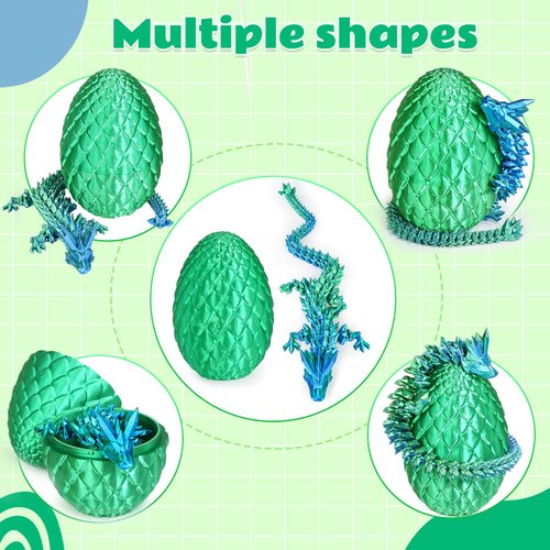 Dragon Eggs with Dragon Inside, 3D Printed Surprise Funny Gifts for Kids, Articulated Dragon Fidget Toys for Adults, Executive Desk Toys Office Room Décor (Christmas Green, M-Size)