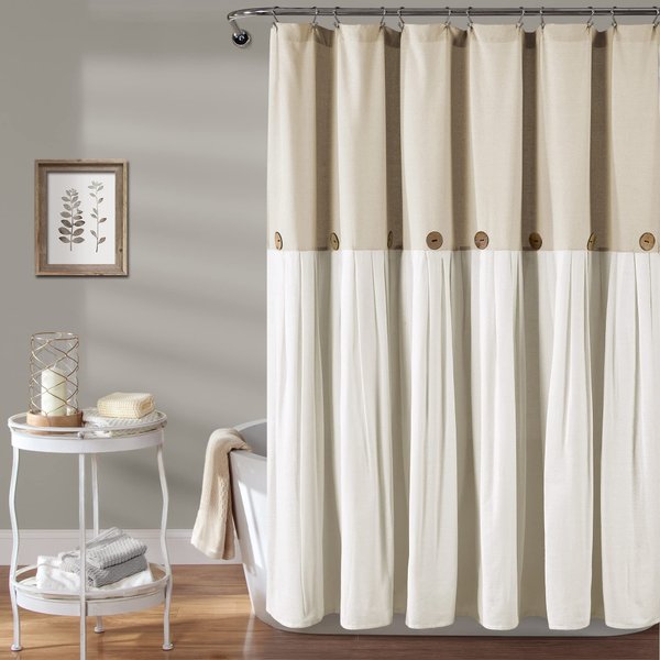 Lush Decor Linen Button Shower Curtain, 72" x 72"