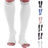 Doc Miller Open Toe Compression Socks, 30-40 mmHg, Toeless, Support Circulation, Shin Splints, Calf Recovery, Varicose Veins, Knee High, Medical Grade, White Socks, Medium Size for Men & Women, Pair