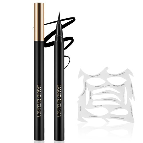 Apooliy Liquid Eyeliner with Eye Liner Stencils,Waterproof Eyeliner Pen with Slim Tip,Quick Drying,Longwearing Eye Makeup Stick,Black