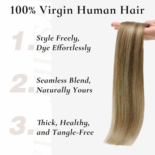 Hyssiet Tape in Hair Extensions Human Hair, 20pcs 50g 20 Inch Tape in Hair Extensions,Balayage Chocolate Brown To Caramel Blonde,Invisible Remy Silky Straight Natural Thick Real Human Hair Extensions